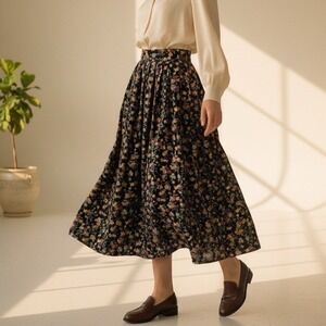Vintage 90s Lee David Ditsy Floral Midi Skirt M Boho Cottagecore Prairie Hippie